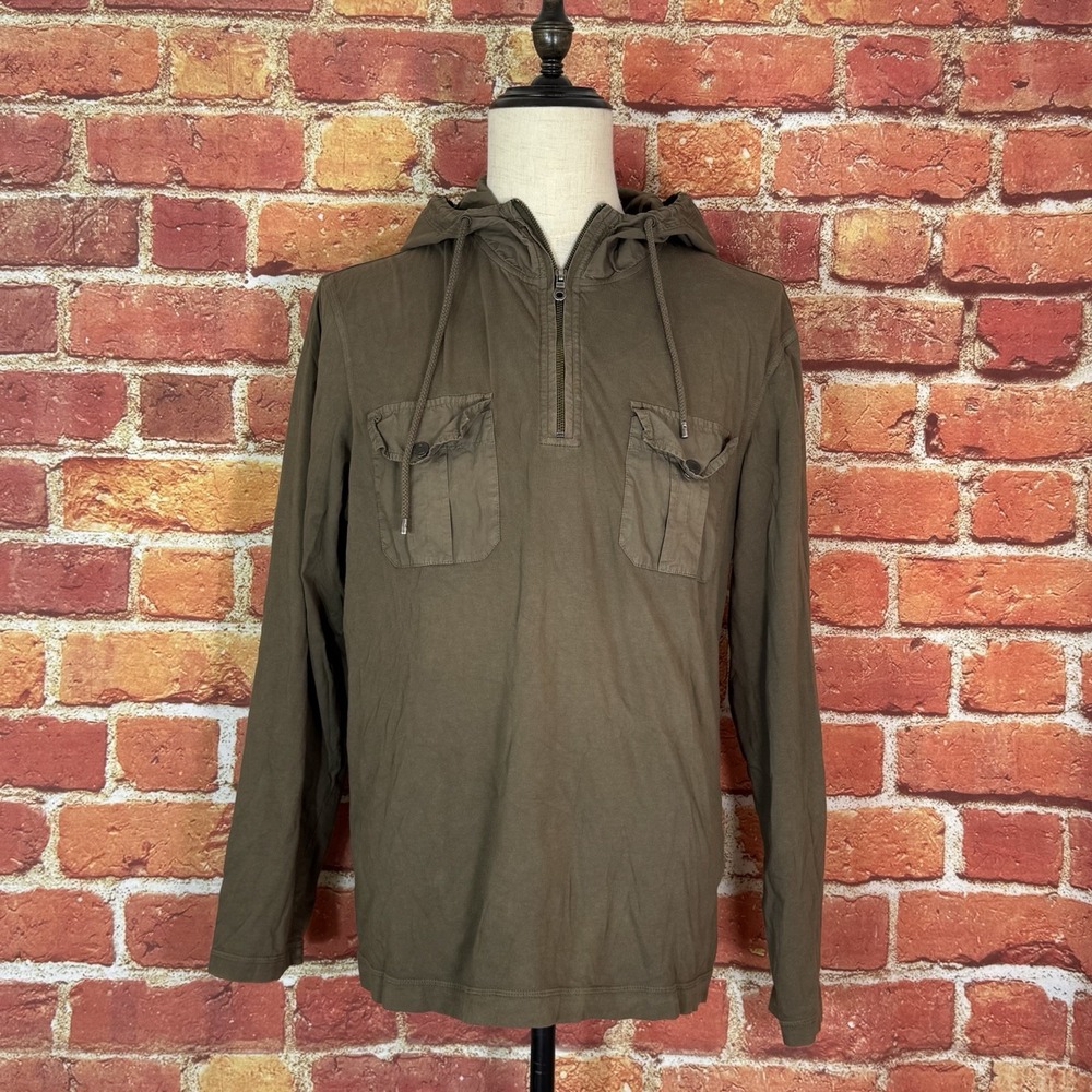 Michael Kors Long Sleeve 1/4 Zip Pullover T-Shirt Hoodie Men's Large‎ Army Green